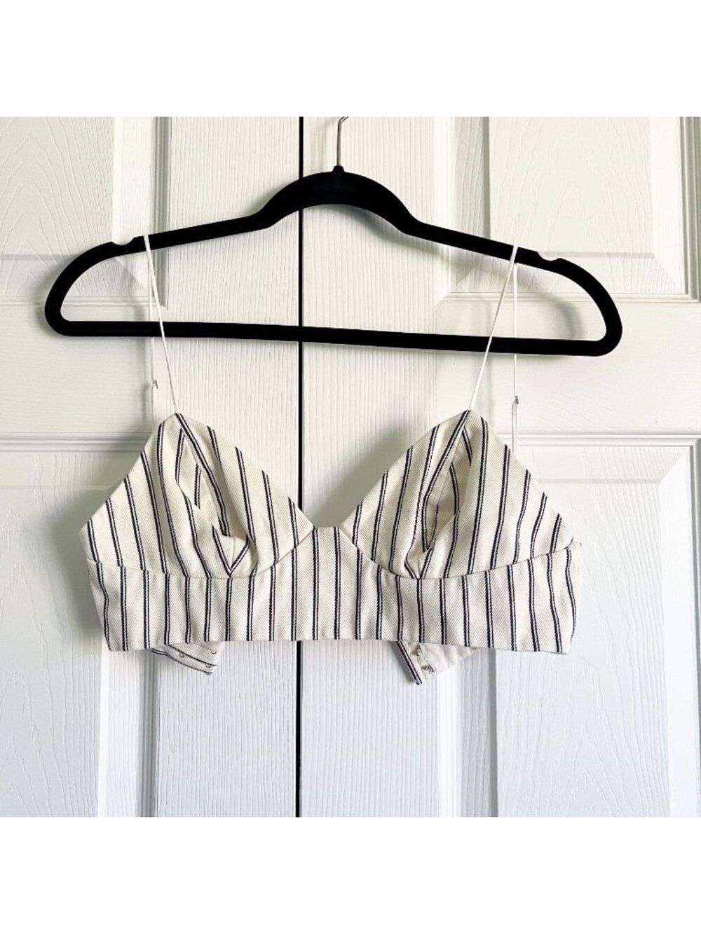 Adam Lippes White Stripe Denim 100% Cotton V-Neck Bralette Women's Size 2